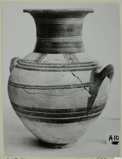 Pottery White Painted II jar with a flaring neck, two handles and dark painted bands, from Amathus