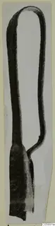 Bronze strigil from Idalion, a long curved metal object with a looped top and a flat broadened end.