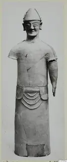 Terracotta standing figure, Proto-Cypriote I type, from Ayia Irini, with conical cap and arc-decorated lower body