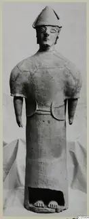 Terracotta statue of a standing figure with a conical cap and short outstretched arms, Proto-Cypriote I