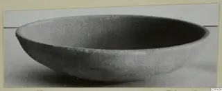 Shallow bowl with a rounded body and a thin, flared rim, shown in side view on a pale surface.
