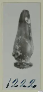 Small find from Idalion: a tapering pendant with a flat base, shown on a card mount