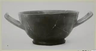 Black glazed two-handled bowl from Marion, tombs 46–60, shown in side view
