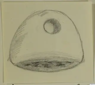 Pencil sketch of a glyptic find (i.643), dome-shaped with a round hole near the top