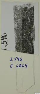 Small find J.546: a long, corroded object shown in a photograph mounted on a card