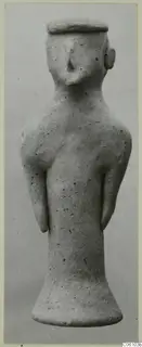 Terracotta figurine of a standing human figure with arms at its sides, front view, from Ayia Irini