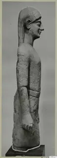 Limestone Cypro-Greek I statue from Kition, shown in profile