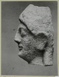 Limestone head fragment in profile, facing left, from Kition