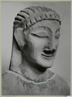 Limestone head statue from Kition, seen in three-quarter view
