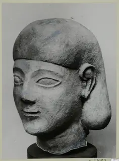 Limestone head sculpture, Neo-Cypriote, shown in three-quarter view