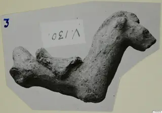Terracotta figurine of an animal with a raised head and pointed muzzle, from Vouni