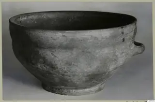 Plain White bowl with a small horizontal handle, from Vouni