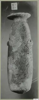 Alabaster vessel from Vouni, a tall cylindrical stone jar with a wide flat mouth and small side lugs