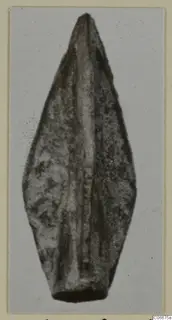 Bronze arrow-head, leaf-shaped with a central ridge and a socket at the base