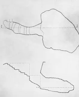 Plan of Tomb 12 at Milia, with a stepped dromos leading to a chamber, and a section drawing A-A below.