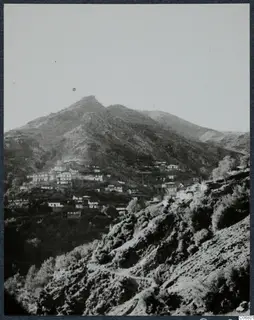 View of the village of Pedoulas on the slopes of a mountain in the Troodos Mountains