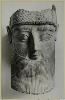 Bearded head with a cylindrical headdress, terracotta, from Solamis
