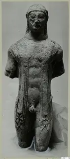 Limestone statue of a standing male figure from Mersinaki, shown from the front