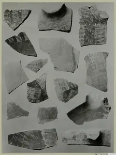Pottery sherds from Enkomi, E.7 bottom layer, with painted parallel-line and hatched decoration.