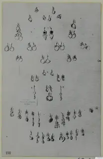 Printed plate of numbered earrings from the Cyprus Museum, laid out in rows on a pale background.