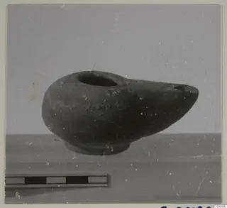Oil lamp with a filling hole and pointed spout, from Ajii Omologitades, Politiko T1914 and Limassol Oasis T1