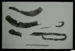 Several corroded metal tool fragments from Ajii Omologitades, Politiko T1914 and Limassol Oasis T1, shown with a scale bar.