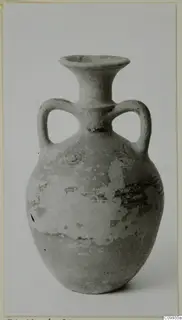Two-handled pottery jug with a flared rim and dark painted bands, Black-on-Red type
