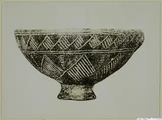 Pottery Red Polished II bowl with bands of hatched triangular and diamond-shaped decoration
