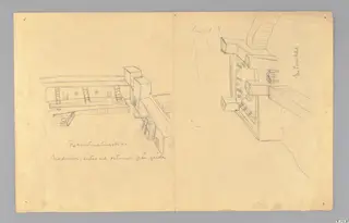 Field drawing of profile 4 at Nitovikla, with a reconstruction sketch of a north wall, casemates and ladders beside it.