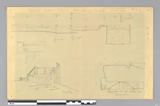 Field drawing of profile 4 at Nitovikla fort, north side of trench II, with a wall reconstruction and a stair elevation.