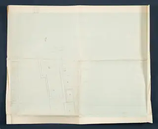 Plan of Vouni in pencil on squared grid paper, showing wall lines of several rooms with room numbers