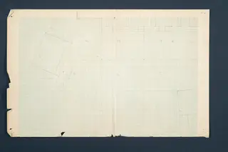 Plan of part of Vouni on squared graph paper, with pencilled wall lines and room numbers