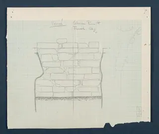 Field drawing of the facade of a stone wall at Vouni, Room 14 cisterns, scale 1:20