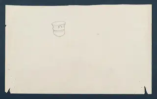 Pencil field drawing of a small vessel-shaped object on a sheet, Vouni, formerly Room 7