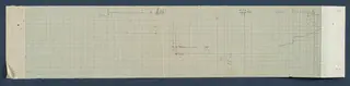Field drawing of a long profile on squared graph paper, with pencil notes and a stepped section line