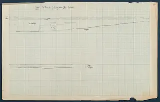Field drawing of a soil section under the south-east stone edge in Room 47 at Vouni, in pencil on squared paper
