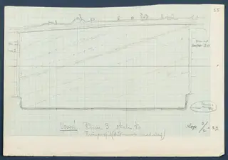 Field drawing of a profile section of Room 93 (formerly Room 3) at Vouni, drawn in pencil on squared paper