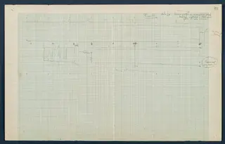 Field drawing of a profile of Room 97 at Vouni, scale 1:20, in pencil on squared grid paper.