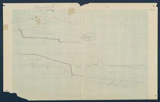 Field drawing of a profile section through Room 126 (formerly Room 95) at Vouni, in pencil on squared paper.