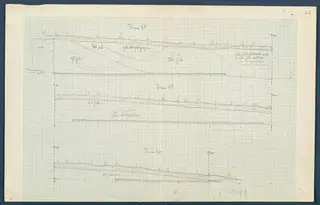 Field drawing of profiles through Rooms 55-52-49 (formerly 34-35-36) at Vouni, drawn on grid paper