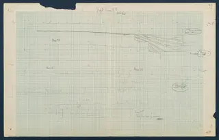 Field drawing of profiles through Rooms 53 to 66 at Vouni, pencilled on squared graph paper
