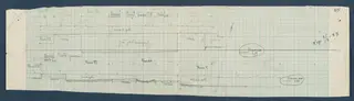 Field drawing of wall and floor profiles through several rooms at Vouni, on squared paper with handwritten labels and levels.