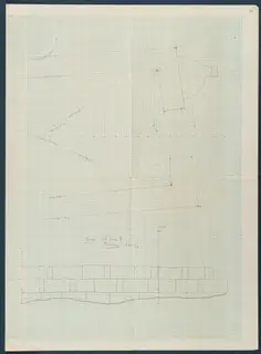 Field drawing of a wall elevation at Vouni, Room 91 (formerly Room 4), with part of a plan above it