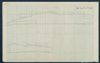 Field drawing of the facade of Room 129 (formerly Room 99) at Vouni, drawn in pencil on squared paper
