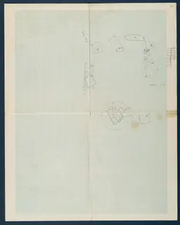 Field drawing of Room 83 at Vouni, detail plan at 1:20 in pencil on squared paper