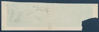 Field drawing of a find plan for Room 134 (formerly Room 105) at Vouni, pencil sketch on squared grid paper
