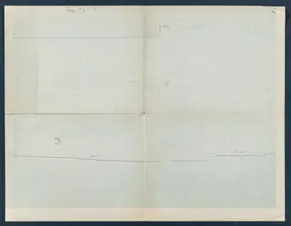 Field drawing of the base line for section VI at Vouni, pencil on squared paper, with small wall outlines along the line
