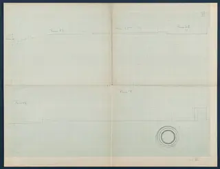 Field drawing of section VI at Vouni: a stepped profile line on grid paper with handwritten labels and numbers.