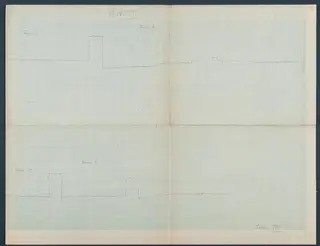 Field drawing of section VII at Vouni: base profile lines in pencil on squared grid paper, with handwritten room labels.