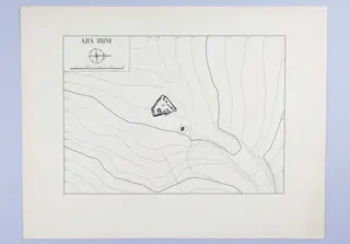 Field drawing: situation plan of Ayia Irini with contour lines, compass rose and scale bar, showing the walled site.